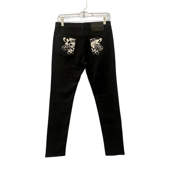 Ed Hardy Embroidered Pockets Black Denim Jeans Size 28 Straight Leg Low Rise - Picture 2 of 6